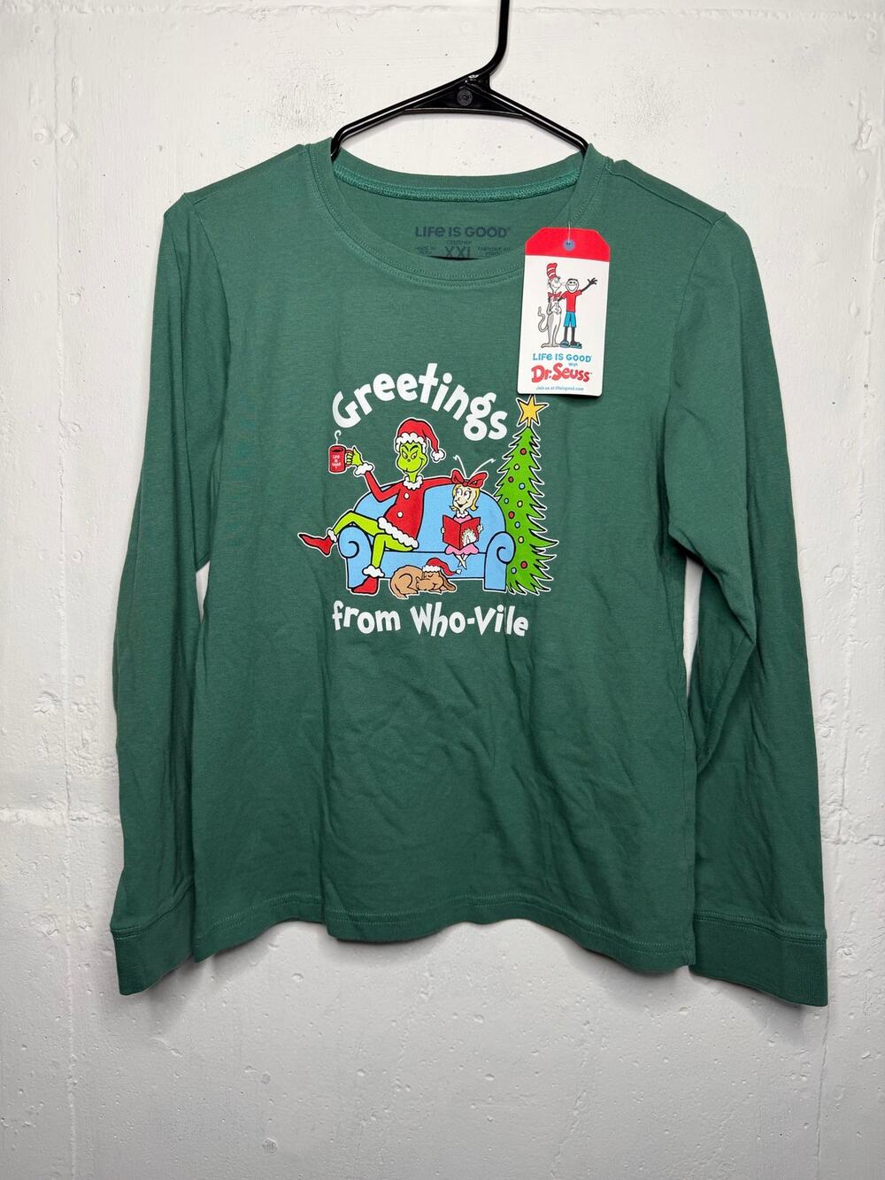 NEW Life is Good Grinch Christmas Long Sleeve Size XXL Kids Unisex Youth